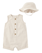 Baby Striped Cotton Outfit Set - Tan, image 1 of 3 slides