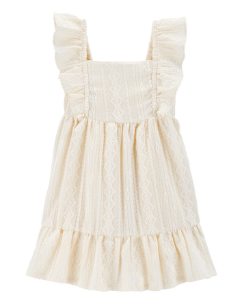 Toddler Crochet Flutter-Sleeve Dress - Ivory, 