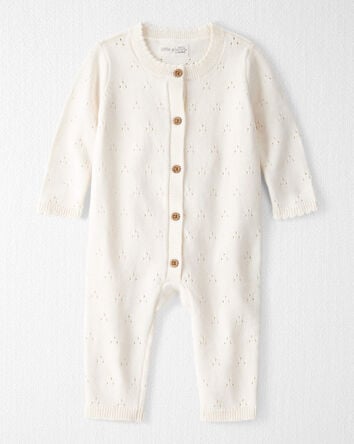Baby Girl Organic Cotton Sweater Knit Pointelle Jumpsuit, 