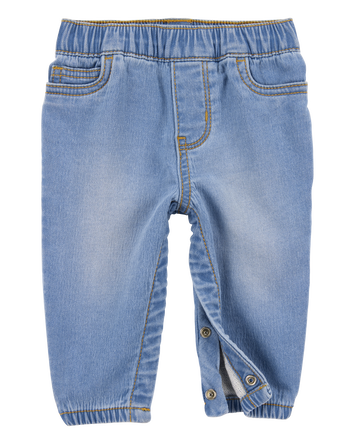 Baby Pull-On Jeans With Snap Leg Closures - Blue, 
