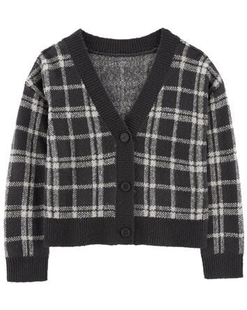 Kid Plaid Button-Front Sweater Knit Cardigan, 