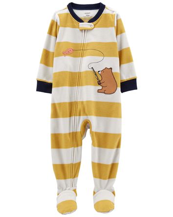 Baby 1-Piece Striped Bear Fleece Footie Pajamas, 