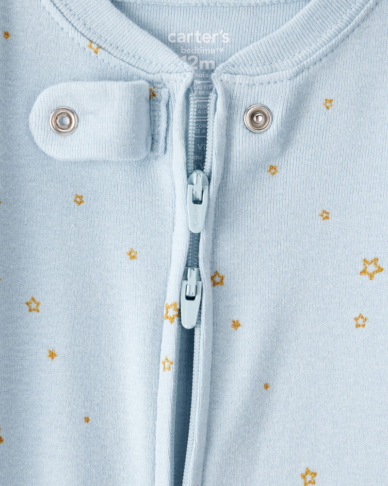 Toddler Girl Unicorn Star Print 100% Cotton Long-Sleeve 2-Way Zip 1-Piece Pajamas - Blue, image 2 of 4 slides