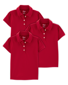 Toddler 3-Pack Pique Uniform Polo Shirts - Red, image 1 of 3 slides