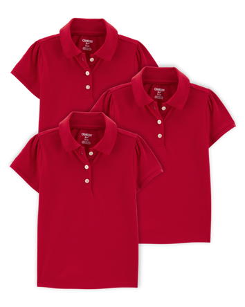 Toddler 3-Pack Pique Uniform Polo Shirts - Red, 