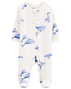 Baby Whale Print Zip-Up PurelySoft Sleep & Play Pajamas, image 1 of 4 slides