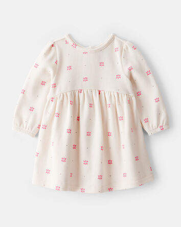 Baby Girl 2-Piece Floral Motif Sherpa Long-Sleeve Dress Set - White/Pink, 