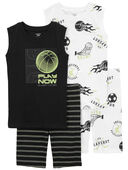Black/White - Kid 4-Piece Basketball 100% Snug Fit Cotton Pajamas