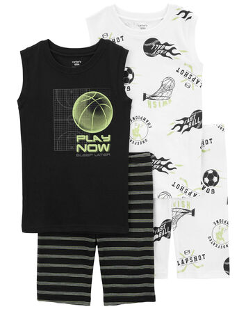 Kid 4-Piece Basketball 100% Snug Fit Cotton Pajamas, 