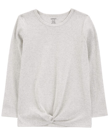 Kid Ribbed Knot Long-Sleeve Top, 