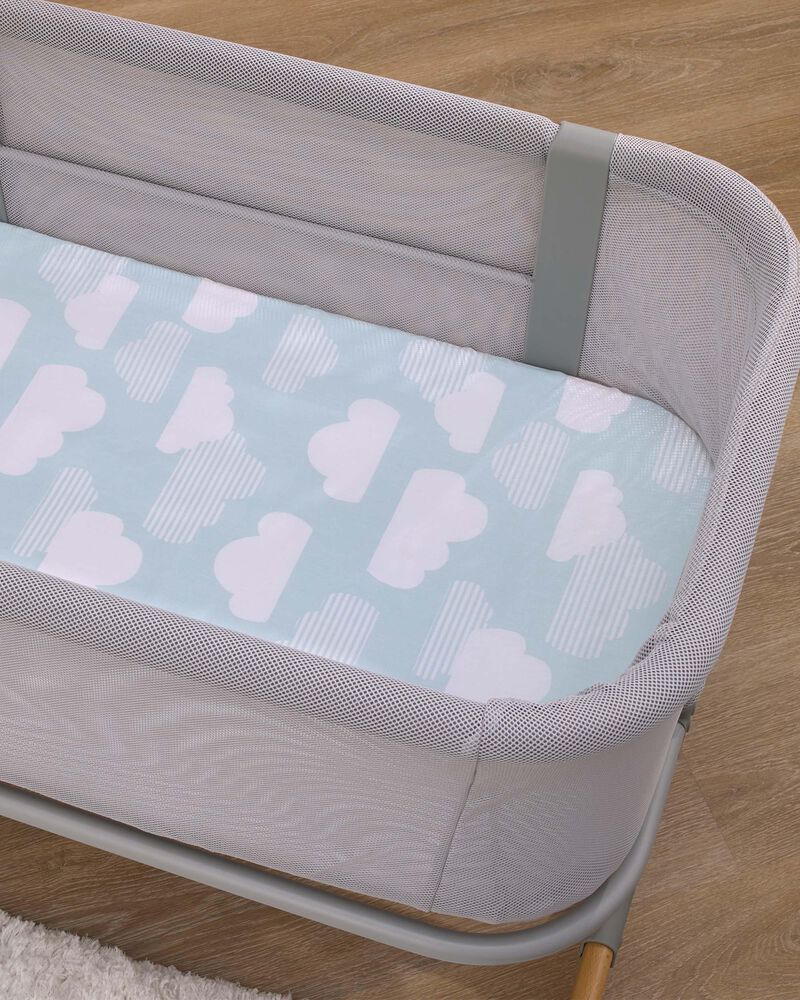 Skip Hop Cozy-Up 2-in-1 Bedside Sleeper 100% Cotton Fitted Bassinet Sheet - Blue & White Clouds , image 2 of 4 slides