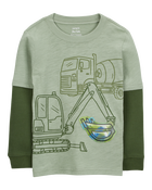 Baby Construction Cotton Blend Long-Sleeve Tee - Green, image 2 of 5 slides