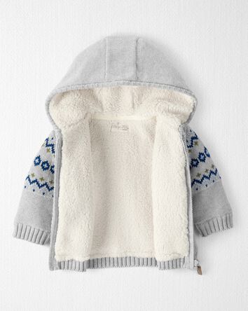 Baby Boy Organic Cotton Fair Isle Sherpa Sweater Knit Jacket , 