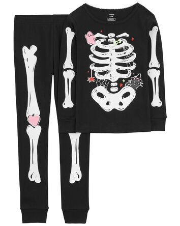 Kid 2-Piece Glow Halloween Skeleton 100%  Cotton Pajamas, 