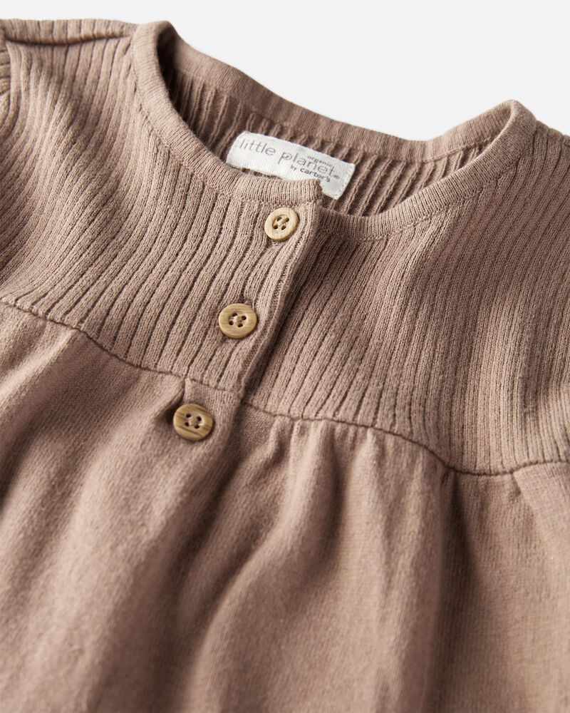 Toddler Organic Cotton Ribbed Sweater Knit Dress in Light Brown, image 3 of 5 slides