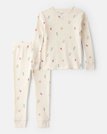 Baby Mini Christmas Cotton Long-Sleeve Snug Fit 2-Piece Pajamas - White, 