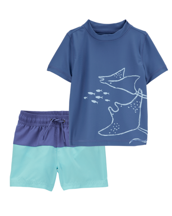 Toddler 2-Piece Stingray Rashguard & Colorblock Swim Trunks Set - Blue
, 