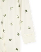 Baby Leaf Print 2-Way Zip PurelySoft Sleep & Play Pajamas - Ivory, image 2 of 6 slides