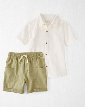 Kid Button-Front Shirt and Shorts Set Made with Organic Cotton, 