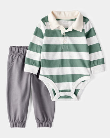 Baby 2-Piece Striped Polo Bodysuit & Pull-On Pant Set, 