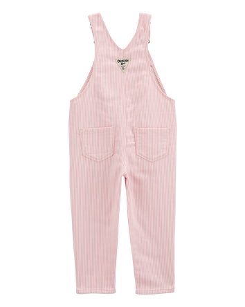 Toddler Knit Denim Hickory Stripe Overalls - Pink, 