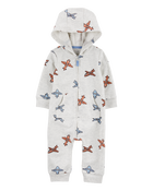 Baby Airplane Zip-Up Long-Sleeve Jumpsuit - Grey, image 1 of 3 slides