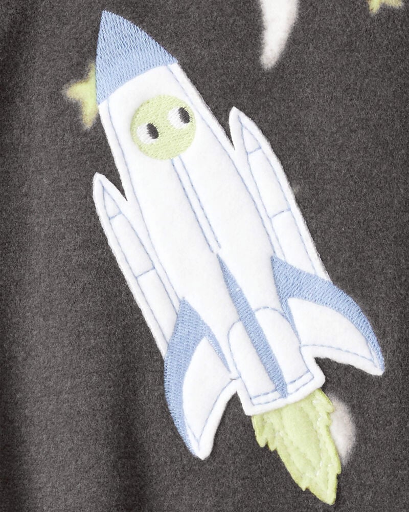 Baby Boy Spaceship Star Print Fleece Loose Fit 1-Piece Pajamas - Grey, image 3 of 4 slides