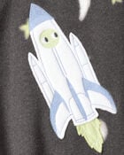 Baby Boy Spaceship Star Print Fleece Loose Fit 1-Piece Pajamas - Grey, image 3 of 4 slides