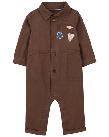Baby 1-Piece Brown Patchwork Jumpsuit , 