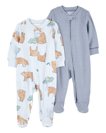 Baby 2-Pack 2-Way Zip Cotton Sleep & Play Pajamas, 