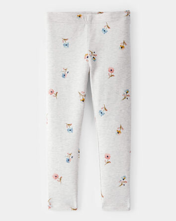 Toddler Girl Cotton Floral Stretch Leggings - Grey, 