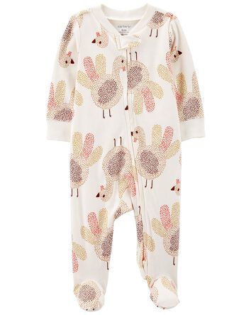 Baby Turkey 2-Way Zip Cotton Sleep & Play Pajamas, 