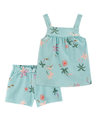 Toddler 2-Piece Palm Tree Crinkle Jersey Tank & Play Shorts Set - Turquoise
, image 1 of 9 slides