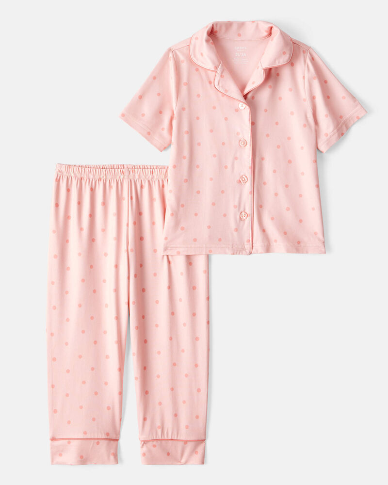Toddler 2-Piece Polka Dot Coat-Style Pajamas - Pink, image 1 of 3 slides