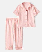 Toddler 2-Piece Polka Dot Coat-Style Pajamas - Pink, image 1 of 3 slides