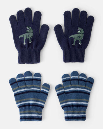 Boys 2-Pack Dinosaur Winter Gloves - Blue, 
