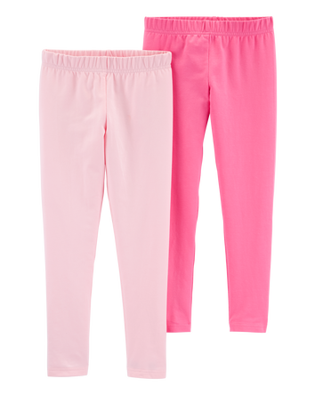 Kid 2-Pack Pink Cotton Stretch Leggings, 