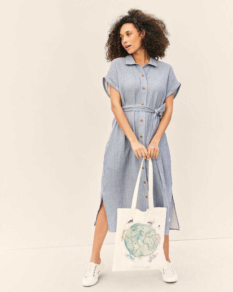 Adult  Women's Maternity Seaside Midi Shirtdress, image 1 of 12 slides