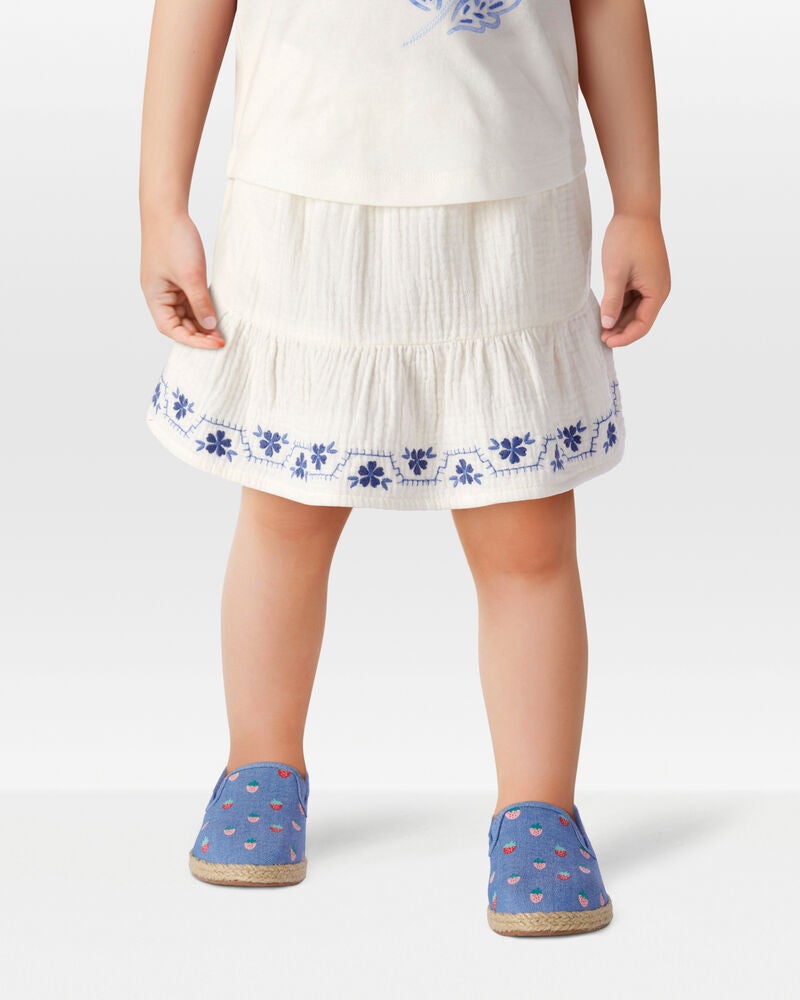 Toddler Floral Embroidered Gauze Skort - Ivory, image 2 of 6 slides