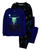 Kid 4-Piece Space Alien 100% Snug Fit Cotton Pajamas, image 2 of 5 slides