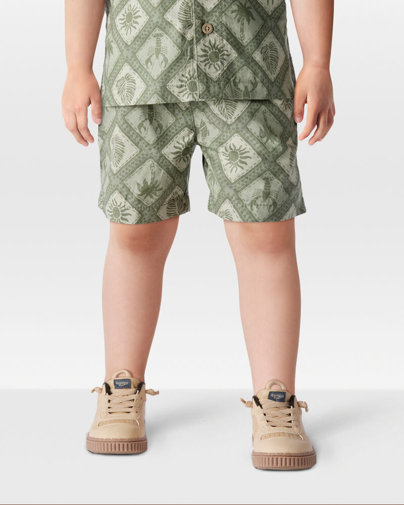 Toddler 2-Piece Tile Print Button-Down Shirt & Drawstring Shorts Set - Green, image 8 of 8 slides