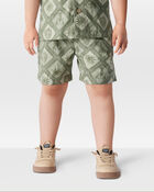 Toddler 2-Piece Tile Print Button-Down Shirt & Drawstring Shorts Set - Green, image 8 of 8 slides