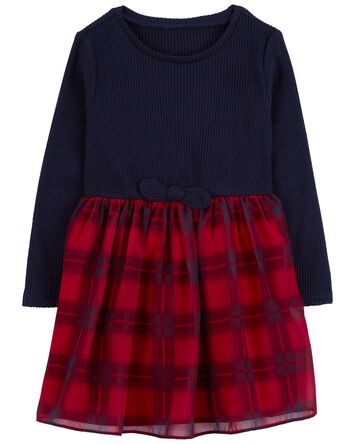 Toddler Long-Sleeve Plaid Dress, 