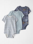 Deep Sea Print, Painterly Stripes - Baby 3-Pack Organic Cotton Rib Bodysuits