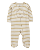 Baby Boy Lion Striped 2-Way Zipper Cotton Sleep & Play Pajamas - Tan, image 1 of 3 slides