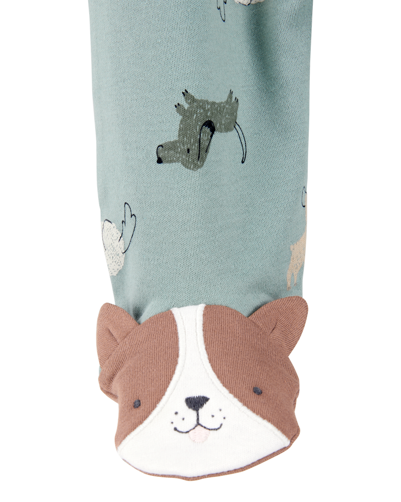 Baby 2-Pack  Cotton 2-Way Zip Sleep & Play Pajamas - Green/Ivory, image 2 of 7 slides