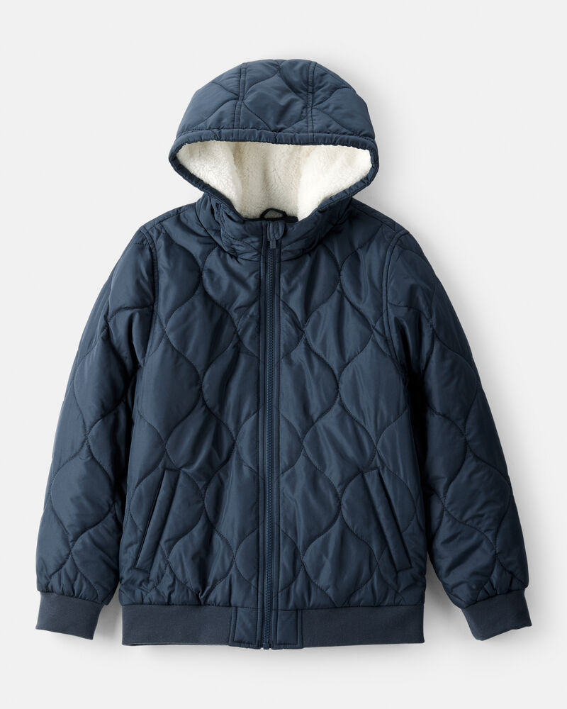 Boys Long-Sleeve Midweight Quilted Bomber Jacket - Navy, image 1 of 3 slides