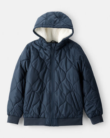 Boys Long-Sleeve Midweight Quilted Bomber Jacket - Navy, 