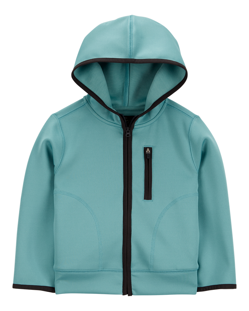 Toddler Stretch Tech Zip-Up Hooded Jacket - Teal, image 1 of 3 slides
