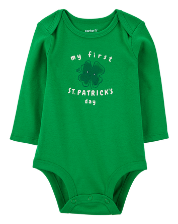 Baby St Patrick's Day Ribbed Long-Sleeve Bodysuit - Green, 